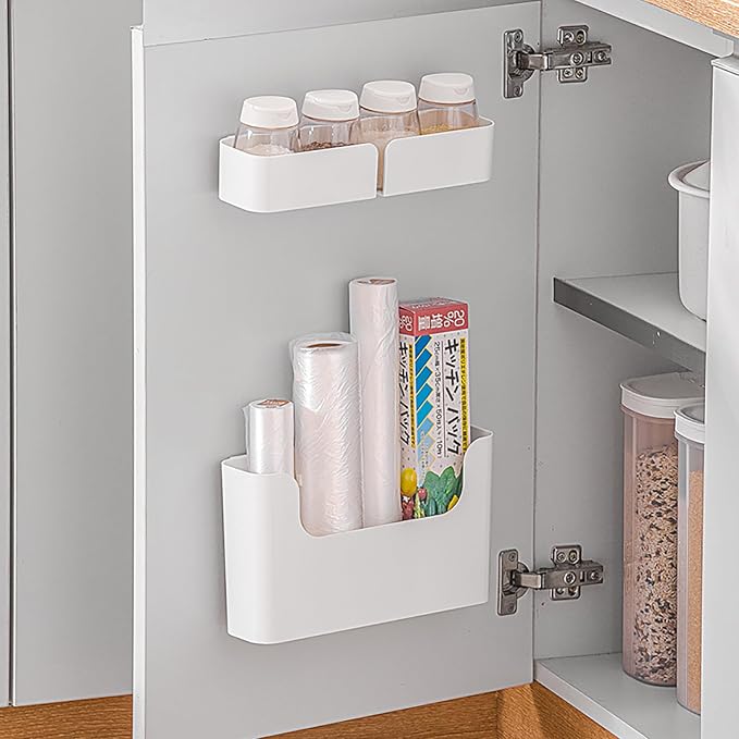 Adhesive Cabinet Door Organizer, Bathroom Wall Mount Storage Rack, Bedside Shelf Organizer Door Rack Shelves Holder for Sink Kitchen Bathroom RV Pantry Bedroom Closet Laundry Office (White-2 Pack) - Image 4