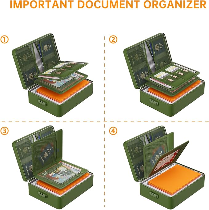 DocSafe 5200°F Fireproof Document Organizer Box with Lock, Green (Soft) | Heat Insulated 8 Layers File Protection Bag,Water-Resistant Zipper,Portable Home Office Travel Safe Storage for Files,Laptop - Image 5