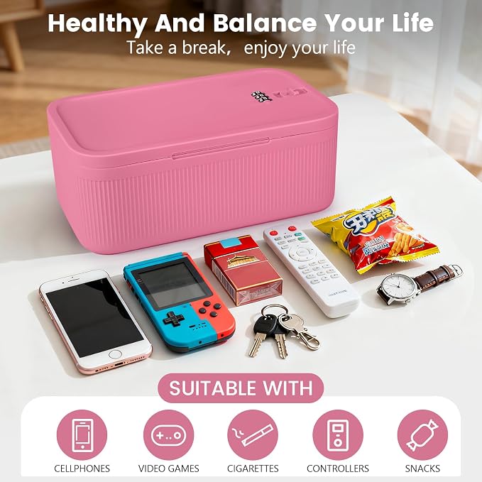 Small Lock Box, Lockable Storage Box with Combination Code for Medication Safe, Medicine Lock Box for Pills/First Aid Kits/Food/Snack Phone Jail, Locked Container for Home/Fridge/Office/School (Pink) - Image 7