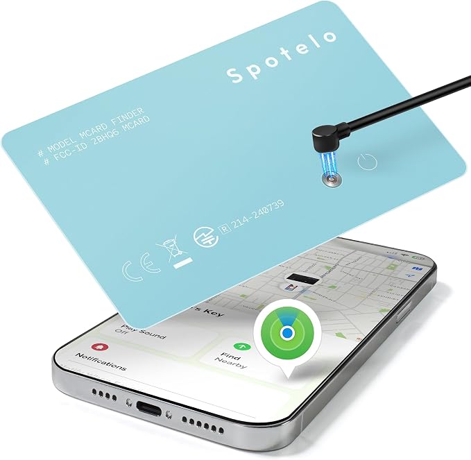 [ Apple Mfi Certified ] Wallet Tracker Card Works with Apple find My(iOS Only) Tracking Card, Rechargrable Smart Tracker, 1.7mm IP68 Waterproof Item Locator for Luggage, Passport, Bags-Blue by SpoteloTrackingAccessories