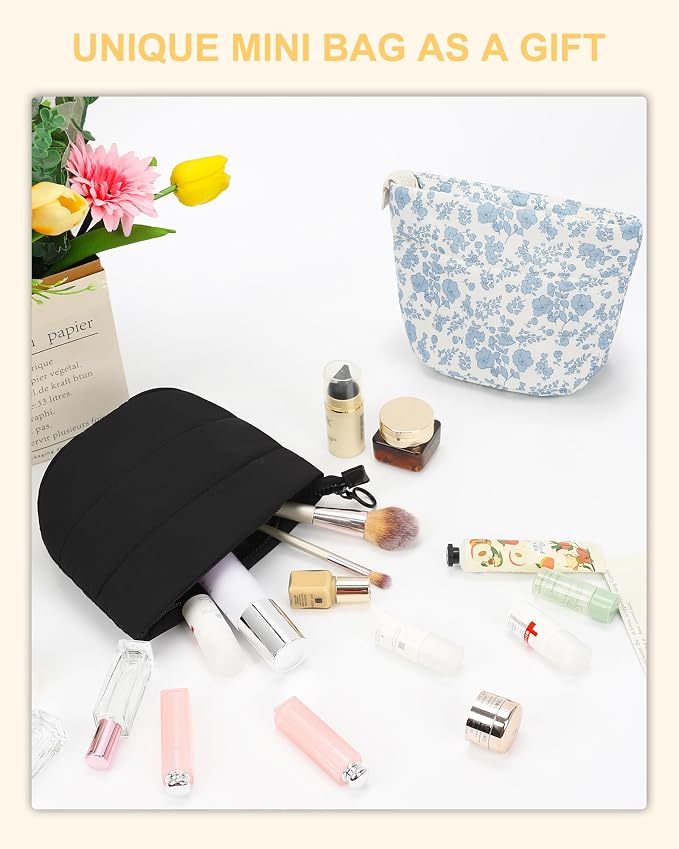 Relavel Mini Makeup Bag, Cute Toiletry Bag Organizer, Black | Smaller Cosmetic Pouch for Women, Portable Traveling Car Bag for Essentials with Compartment - Image 4