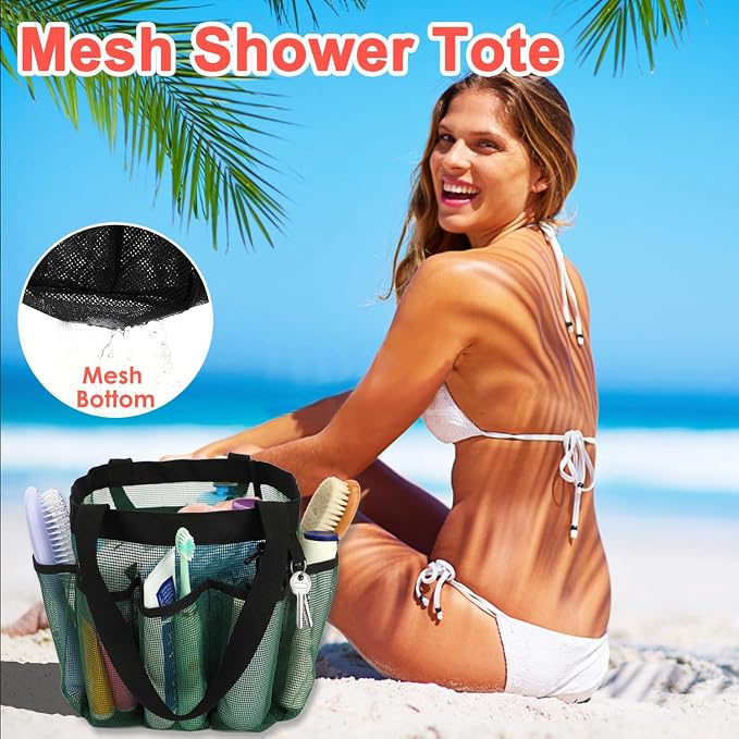 Fammart Mesh Shower Caddy Portable for College Dorm Room Essentials, Odorless Polyester Large Shower Tote Bag with Dual Handles, 8-Pocket Quick-Dry Toiletry Organizer for Travel, Beach, Camping, Gym - Image 5