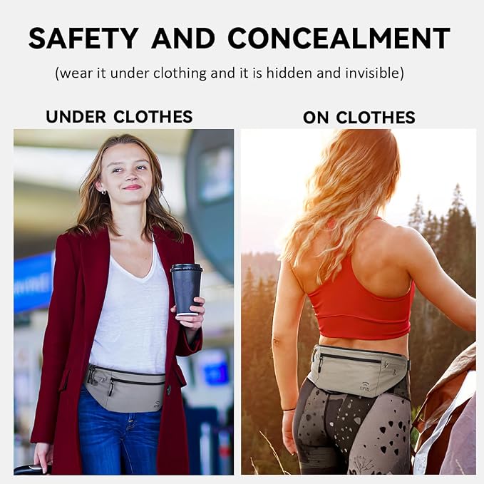 Travel Money Belt for Men and Women hidden slim passport holder - travel wallet with RFID blocking under clothes to protect Cash, Credit Cards and Documents (GRAY) - Image 6