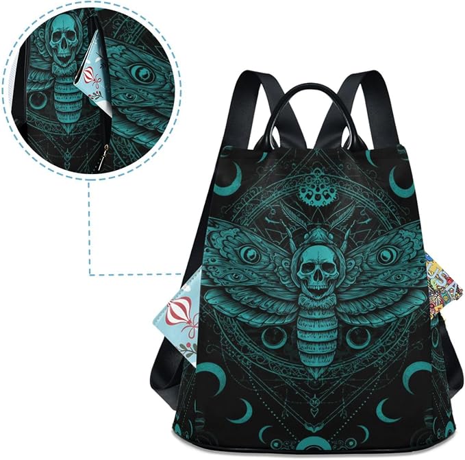 Anti Theft Backpack Butterfly Skull Blue Boho Mandala Women Large Fashion Travel Shoulder Bag Purse Rucksack Lightweight - Image 4