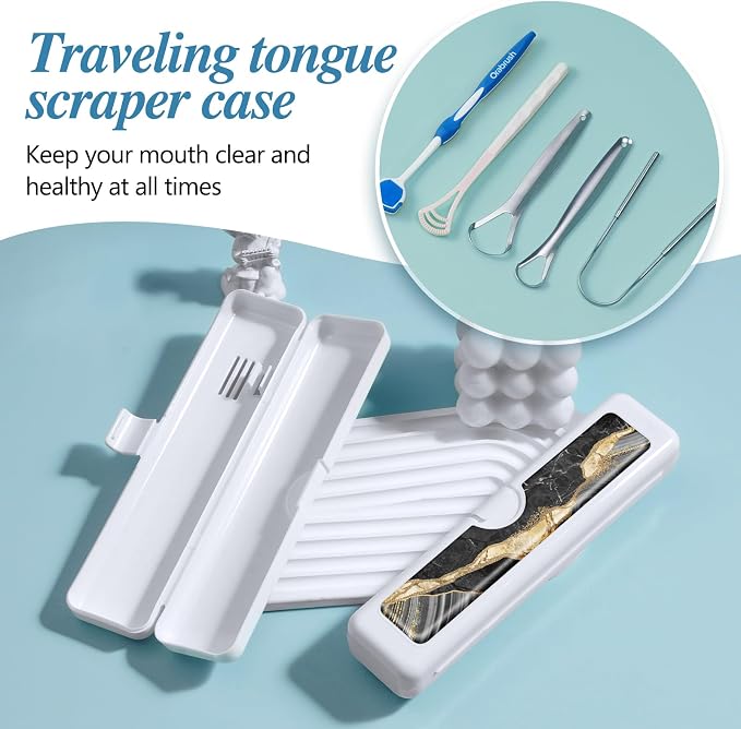 Toothbrush Travel Case - Colorful Pattern, Holder and Covers for Toothbrushes, Includes Tongue Scraper Case - Image 5
