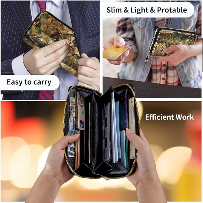 Wallet,Leather Long Wallet Suitable For Ladies And Teenagers - Detachable Wristband + RFID Travel Wallet With Card Slot - Forest Camouflage - Image 7