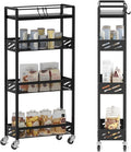 DGSNADGO Slim Rolling Storage Cart, 4-Tier Narrow Kitchen Cart with Wheels | Skinny Rolling Cart, Metal Mobile Snack Shelving, Rolling Spice Rack for Small Space in Kitchen, Living Room,Bathroom, Black by DGSANDGPuttheCustomerFirst