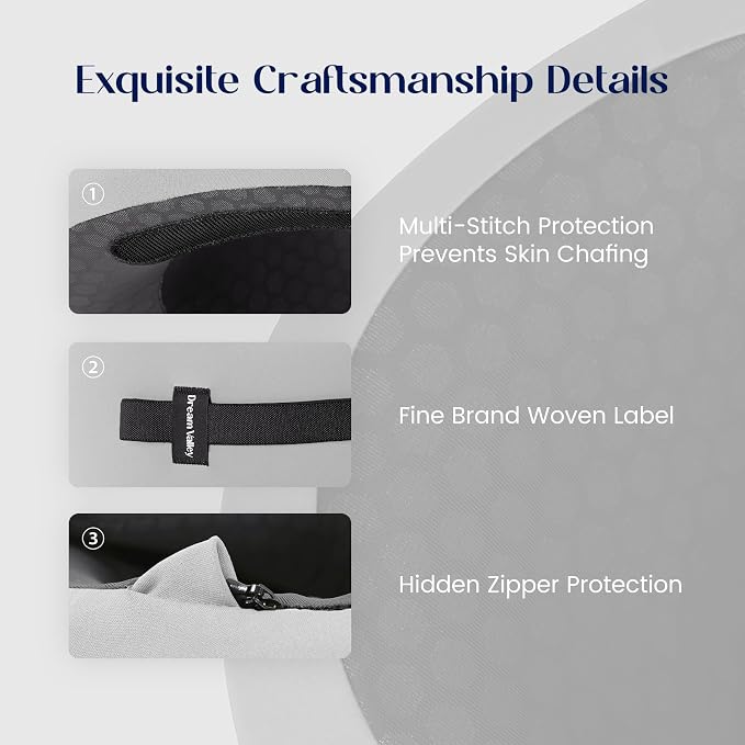 Dream Valley Neck Travel Pillow, Memory Foam,Cooling,Light Gray | For Airplane, Portable Roll-Up, Cooling Inner Fabric, 360° Ergonomic Support, No Head Bobbing - Image 6