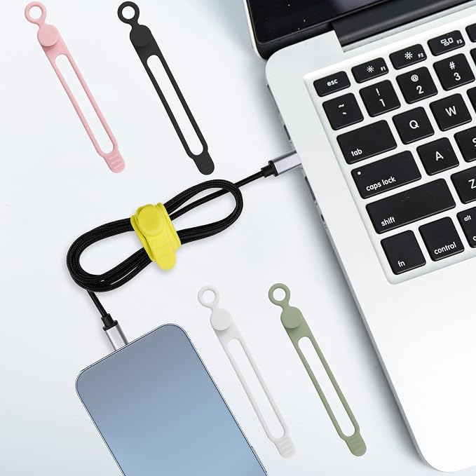 50Pcs Silicone Cable Ties, Cord Organizer Cable Management-Multi | Reusable Cord Ties for Electronics, Office Desk Accessories, Home Travel Essentials, Easy to Use, 4.2 Inch-5 Colors - Image 6