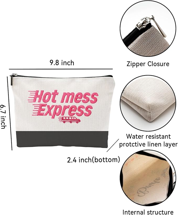 ZUYUROU Funny Makeup Bag for Women - Hot Mess Express Sassy Pink Quote Pouch - Y2K Preppy Style Canvas Cosmetic Organizer - Hilarious Gift for Best Friend, Busy Mom & College Student - Image 2