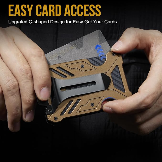 Carbon Fiber Slim Wallet Money Clip RFID Blocking ID Window | Hold UP to 15 card,C-Shaped Quick-Access Card Slot,Front Pocket Slim Fit Design,Lanyard Compatible Badge Holder,Easy Clean - Image 4