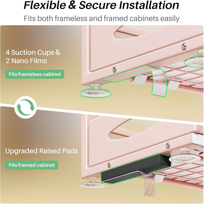Under Sink Organizer, 2-Pack Pull Out Cabinet Organizer 2 Tier Metal Slide Out Storage Shelf Rack, L-Shaped Adjustable Height,Mesh Sliding Drawer for Kitchen, Bathroom, Laundry, Pantry, Pink, XL - Image 7