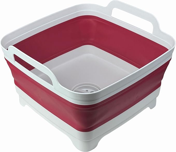 Collapsible Wash Basin 9L, Foldable Dish Tub with Drain Plug, Portable Collapsible Dish Basin, Camping Sink for Washing Dishes, Laundry & Kitchen Use (Viva Magenta) by MontNorth