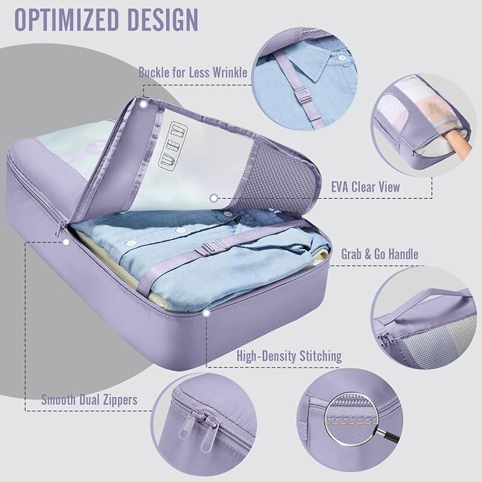 Veken 8 Set Packing Cubes for Travel Essentials,Anti-Wrinkle Buckled Suitcase Organizer for Shoe & Toiletry Bag,Carry On Luggage Bag with 99+ Count Mesh Holes for Airplane & College Dorm Accessories - Image 4