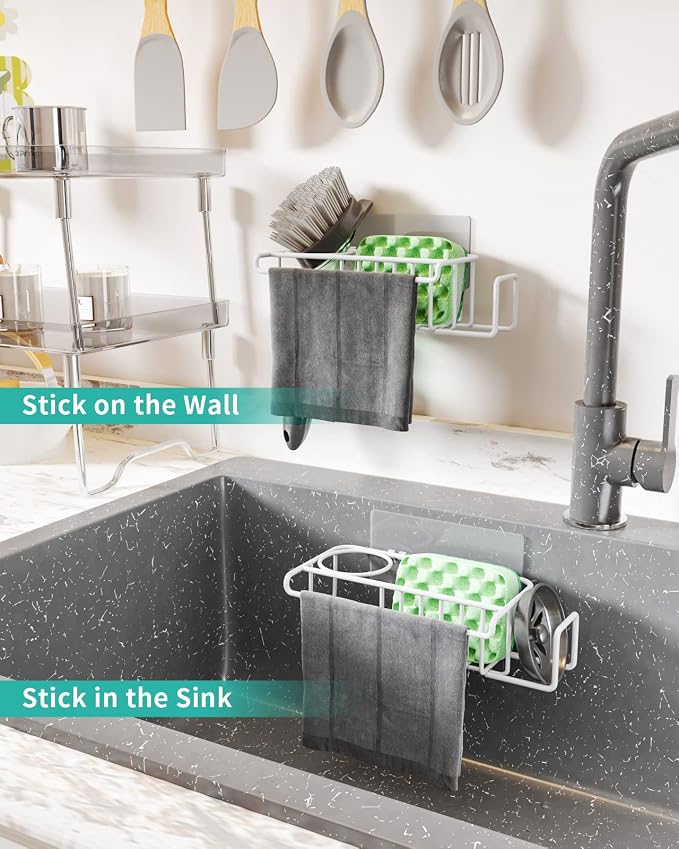 HapiRm Sponge Holder for Kitchen Sink, No Drill Kitchen Sink Caddy Organizer, Rustproof and Waterproof Dish Sponge Holder - White(8.65 * 3.54 * 2.36 in) - Image 4