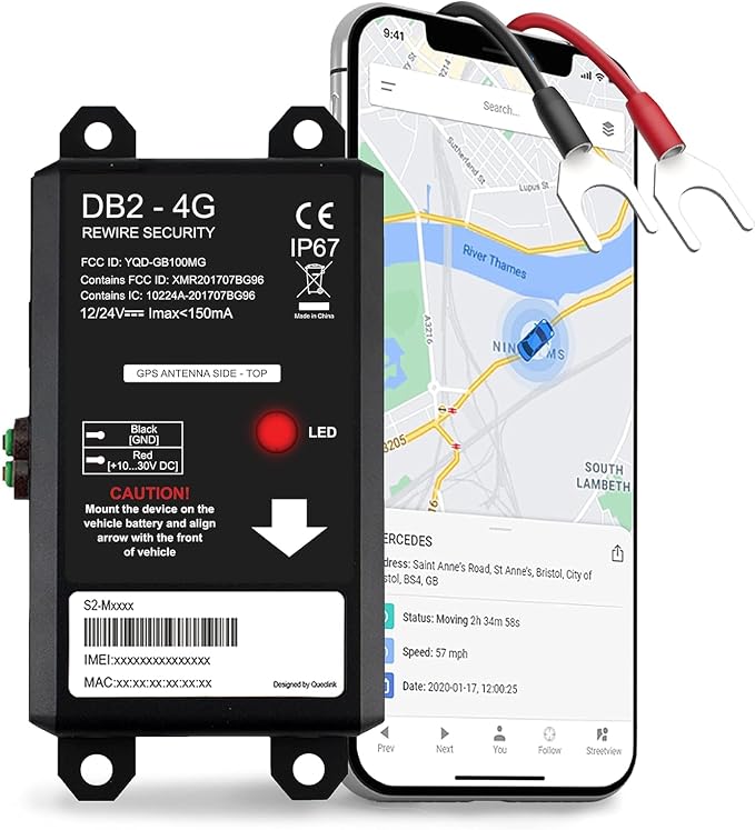 DB2-4G GPS Tracker for Vehicles – Real-Time Vehicle Tracking Device for Car, Van, Motorhome | Easy Battery Install | Live App Tracking | 4G Fleet Tracking | Low Cost Plan | Free Trial by REWIRESECURITY