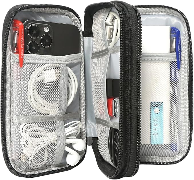 CAAORDKSO Electronics Organizer Travel Bag, Small Cable Organizer Case Waterproof Accessories Pouch, Travel Electronic Carrying Case for Cord, Charger, Phone, USB, Power Bank, Earphone (Black, Medium) - Image 3