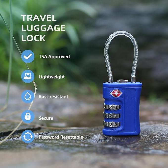 Luggage Locks TSA Approved 2 Pack, Small Padlock Combination, TSA Locks for Luggage, Travel Combo Padlock with Code, for Suitcase, Backpack Zipper, Locker, Gun Case (Black+Blue) - Image 3