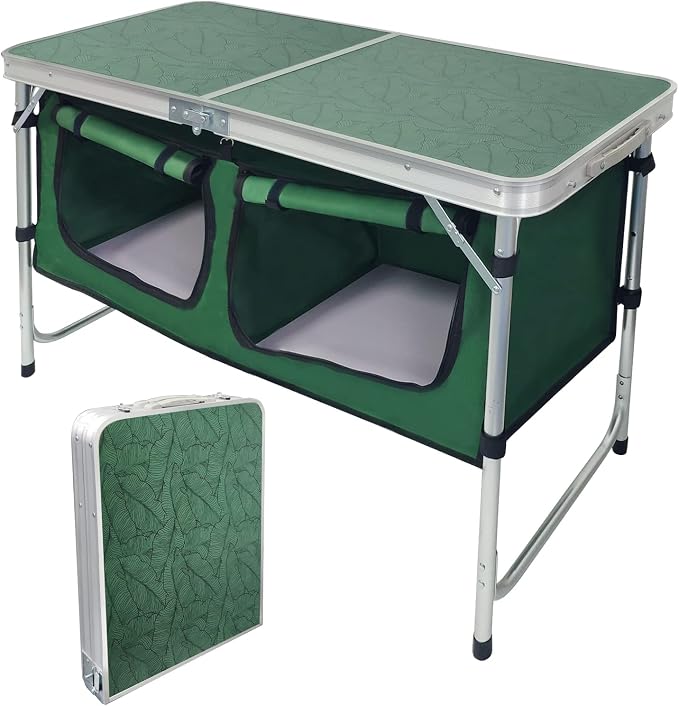 CampLand Outdoor Folding Table Aluminum Lightweight Height Adjustable with Storage Organizer for BBQ, Party, Camping by CampLand