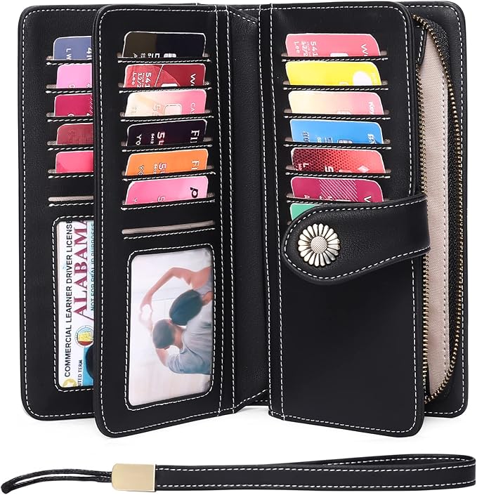 Wallets for Women Trifold Wristlet Wallets Large Capacity RFID Blocking Ladies Purse Credit Card Holder - Image 2