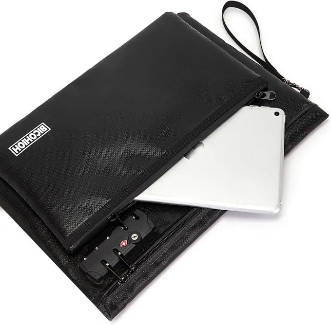 Fireproof Document Bag, Fireproof Money Bag with Lock and Zipper for Cash, FireproofBag Notary Supplies, Fire Safe CashBag Bank Bag (BLACK, Large) - Image 5
