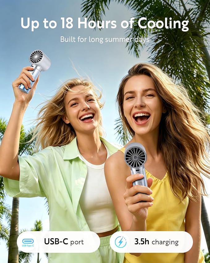 Handheld Portable Fan, 5000mAh Rechargeable Powerful Mini | Up to 18 Hours Runtime, Smart LED Display, 0-100 Adjustable Speed, Pocket Turbo Personal Fan for Makeup, Travel, Outdoor - Image 2