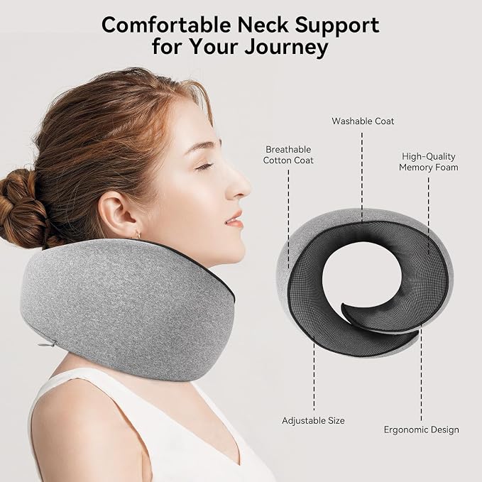 Travel Neck Pillow for Airplanes, 100% Pure Memory Foam Travel Pillow with Ergonomic 360° Support, Travel Essentials for Long Flights, Car, Train and Home, Max Pink - Image 6