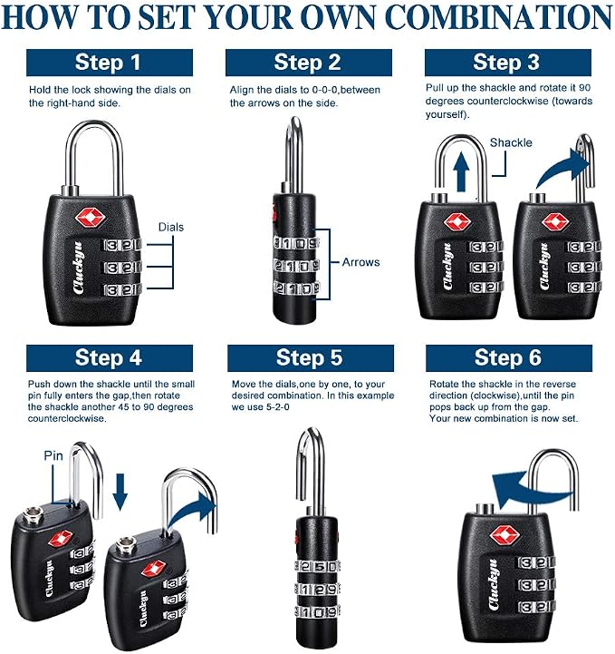 TSA Luggage Locks (4Pack) - 3 Digit Combination Padlocks - Approved Travel Lock for Suitcases & Baggage (Black) - Image 2