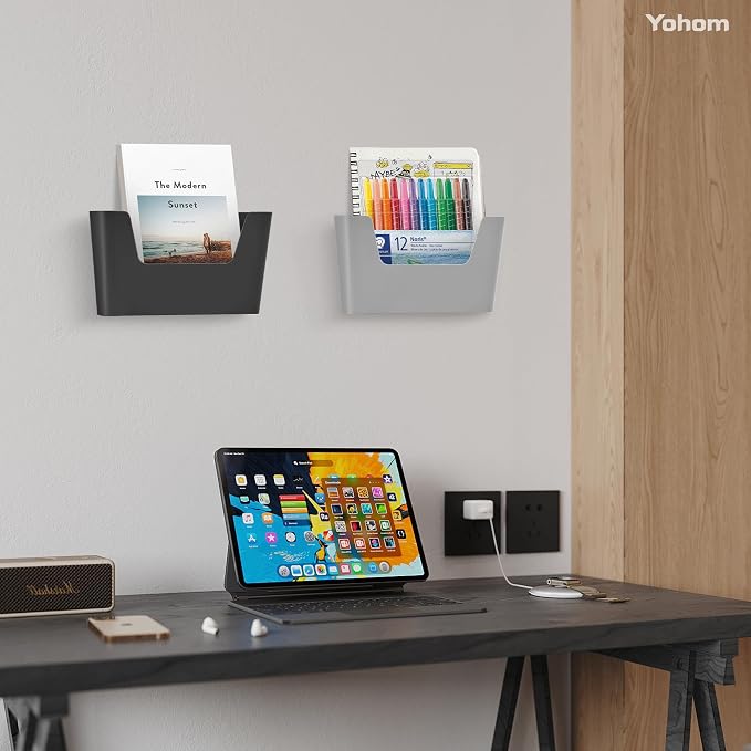 YOHOM Adhesive File Holder Plastic Document Folder Door No Drilling Mount Mail Magazine Organizer A4 Filing Envelopes Folder, Office Wall Mount Single Pocket (GREY, 5 PCS) - Image 5
