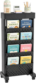 BYFU 5-Tier Movable Bookshelf Cart, 26.0" H, Black | Rolling Wheels, File Paper Storage Organizer, Mobile Bookcase, For Home Office Study Classroom by BYFU-livingasimplelife