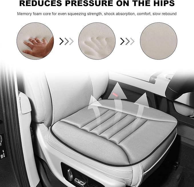Car Seat Cushion, 1.2" Thick Comfort Memory Foam Auto Seat Pad with Non Slip Bottom, Breathable Driver Seats Pillow Pressure Relief Chair Cushion for Vehicle Office Home (Gray) - Image 4