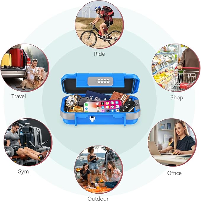 LOFICOPER Portable Safe Box with Combination Lock, Waterproof Security Case with Removable Chain for Travel, Hotel, Beach, Riding, Small Personal Lockbox, Blue - Image 7