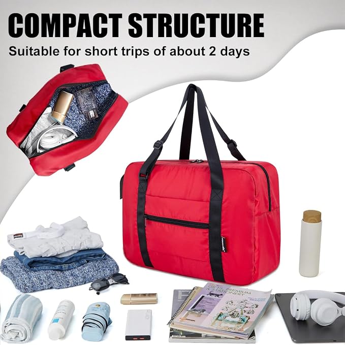 Duffle Bag for Travel Foldable Personal Item Travel Bag, 23L, Red | Carry On Duffel Bag Women Men Frontier Airlines Personal Item Bag Hospital Weekend Overnight Trips - Image 4