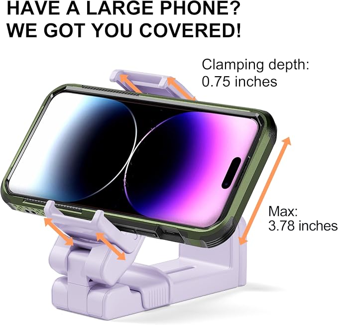 Perilogics Gen 2 Airplane Phone Holder Mount, Travel Phone Stand, Purple | Upgraded Silent Hinge, 360° Adjustable, Compact Size, Wider Clamp Fits iPhone, Android & Gaming Devices - Image 3