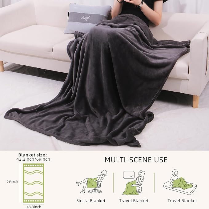 Melissa Large Soft Travel Blanket and Inflatable Pillow Set | Size-69“ x 43.3”, Carry Bag – Lightweight, Compact & Washable for Backpacking, Hiking, Airplane, Car, Office, Camping (Gray) - Image 4