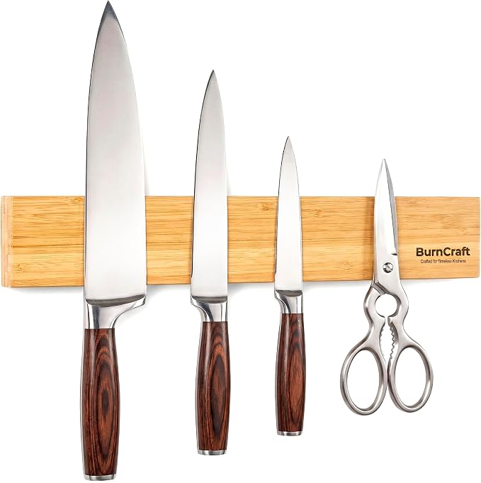 Magnetic Knife Holder for Wall, 16 Inch Bamboo Knife Strip, Wooden Knife Rack with Strong Magnets, Wall Mounted Kitchen Utensil Organizer & Storage Bar - Image 8