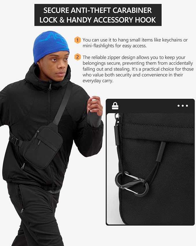 Peicees Travel Sling Bag for Men Small Crossbody Bag Anti Theft | Mini Chest Bag, Passport Bag, Water-resist Oxford, Pickpocket Theft Proof, 2.2L Compact Size, Adjustable Strap - Image 2