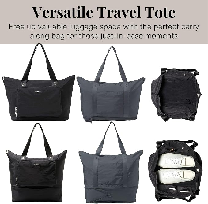 Baggallini Carryall Expandable Lightweight Travel Tote 22" Packable Folding Compact Nylon Washable Weekender w/Luggage Sleeve - Image 7