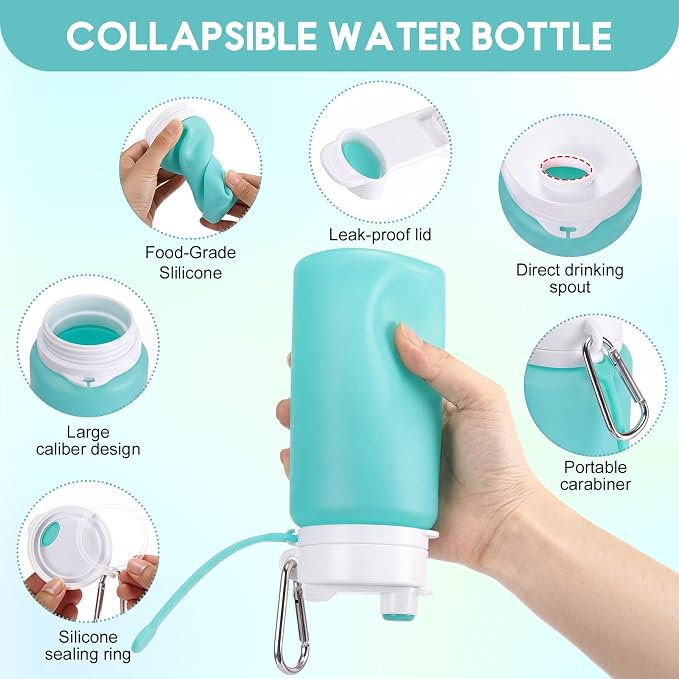 LemonRoad 2 Pcs 19 oz Silicone Collapsible Water Bottle, Green Gray | Portable Foldable Water Bottle, Leakproof, Carabiner, Reusable, Lightweight, for Travel Sport Hiking Camping Cycling Office - Image 3