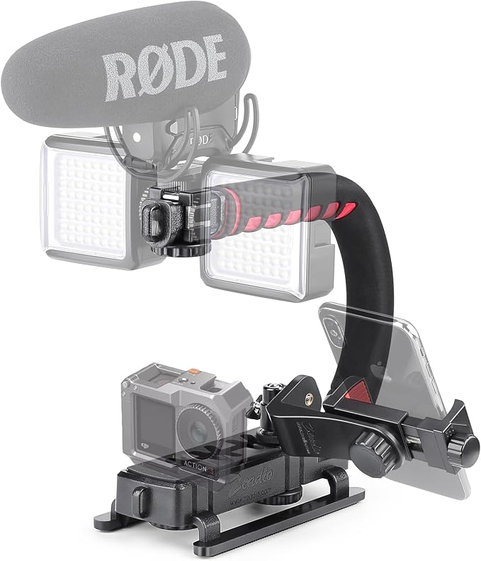 Zeadio Video Handheld Stabilizer, Triple Cold-Shoe Handle Grip with Smartphone Holder、360° Ball Head Mount, Compatible with All Camera Sport Camera DSLR Smartphone by Zeadio