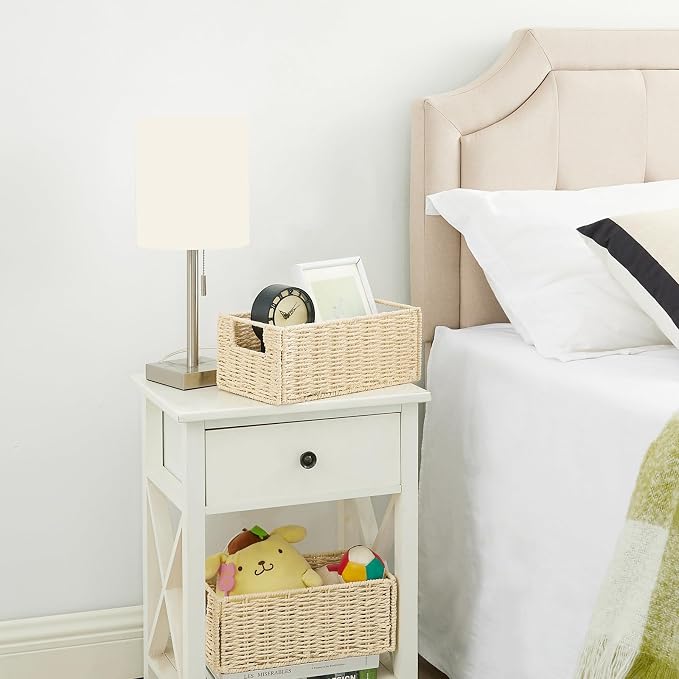 Wicker Storage Basket, Set of 2 Hand-Woven Paper Rope Wicker Basket, Small Storage Baskets for Organizing Toilet Paper Basket, Foldable Large Cube Storage Organizer Bins for Shelves (Beige) - Image 3