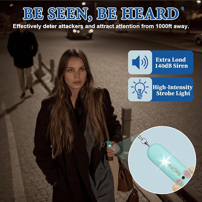 Personal Safety Alarm - Waterproof Rechargeable Security Alarm - 140dB Extra Loud Siren & Strobe Light - Self Defense Keychain - Gift for Women, Teenagers, College Girls, Seniors (Aqua) - Image 2