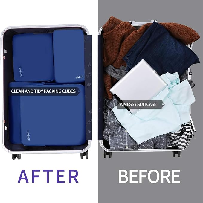 BAGAIL 4 Set/6 Set/8 Set Compression Packing Cubes Travel Accessories Expandable Packing Organizers (Cloth Pattern, 4-Navy) - Image 5
