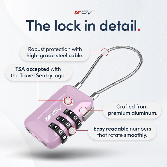 TSA Accepted Luggage Travel Lock, Set-Your-Own Combination Lock for School Gym Locker, Luggage Suitcase Baggage Locks, Filing Cabinets, Toolbox, Case (Purple, 4 Pack) - Image 7
