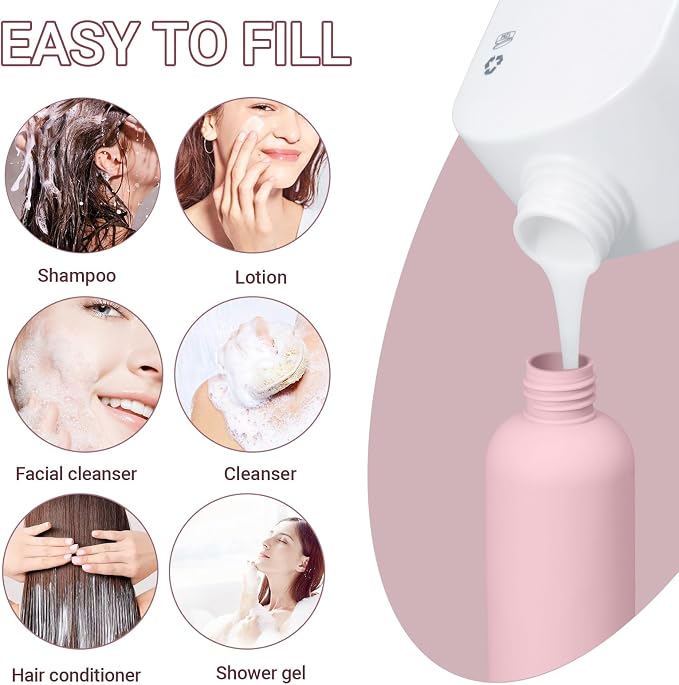 8.8oz Travel Essentials Shampoo Bottles for Toiletries,Empty Plastic Squeeze Bottles with Flip Cap for Toiletries Travel Size Shampoo and Conditioner (3 pack, pink) - Image 2