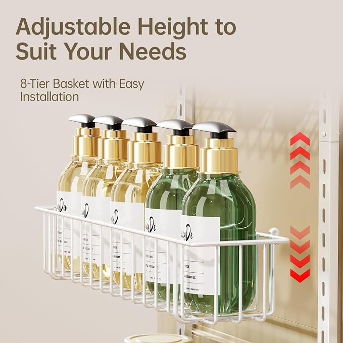 Delamu Adjustable Cabinet Door Organizer, 8-Tier Hanging Spice Rack Organizer, Metal Over the Door Pantry Organizer, Pantry Organizers and Storage Shelves for Kitchen Bathroom Laundry Room, White - Image 2