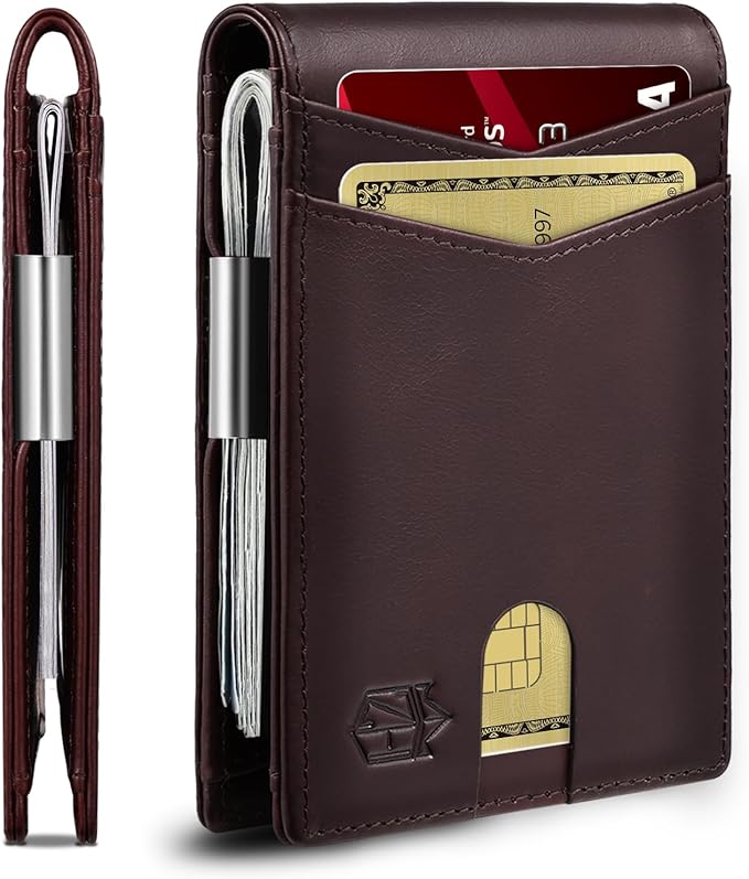 Zitahli Genuine Leather Wallet for Men 12 Card Slim Mens Wallets Bifold RFID Blocking with Money Clip & ID Window Thin Minimalist Card Holder Wallet with Gift Box by Zitahli