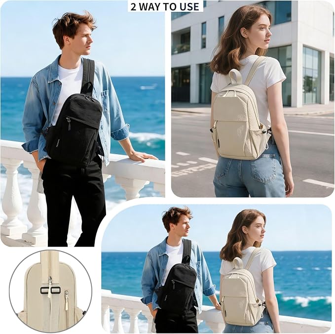 Carbon Lined Backpack,Waterproof Zipper Sling Backpack,Travel Chest Shoulder Bag,Lightweight Unisex Crossbody Casual Daypack for Men & Women(Beige) - Image 2