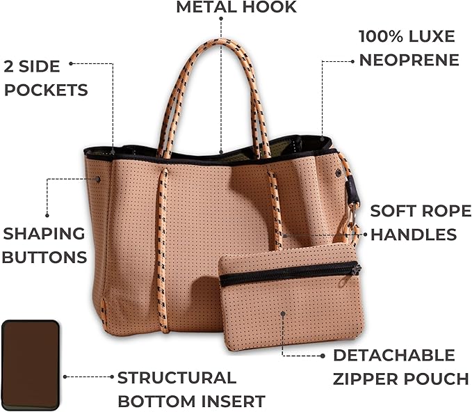 POPUPS Large Neoprene Tote Bag for Women - Everyday Designer Handbag for Travel Work and Beach with Pockets and Zipper Pouch - Image 6