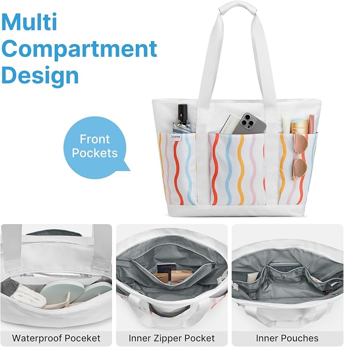 G4Free Beach Bag, Waterproof Beach Tote Pool Bags for Women | Compatible with Cup, Large Capacity Sandproof Foldable for Weekender Travel Swim - Image 4